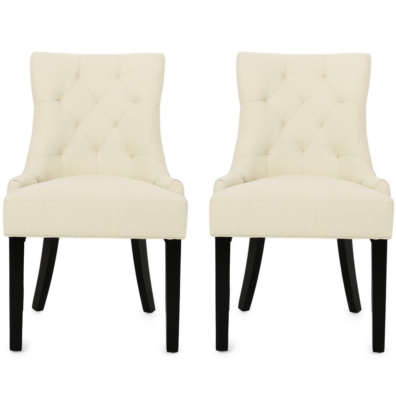 Chaise de salle à manger beige moderne (2 chaises) - rembourrée avec dossier capitonné sans pieds et pieds fuselés, chaises à assembler requises (2) droites contemporaines