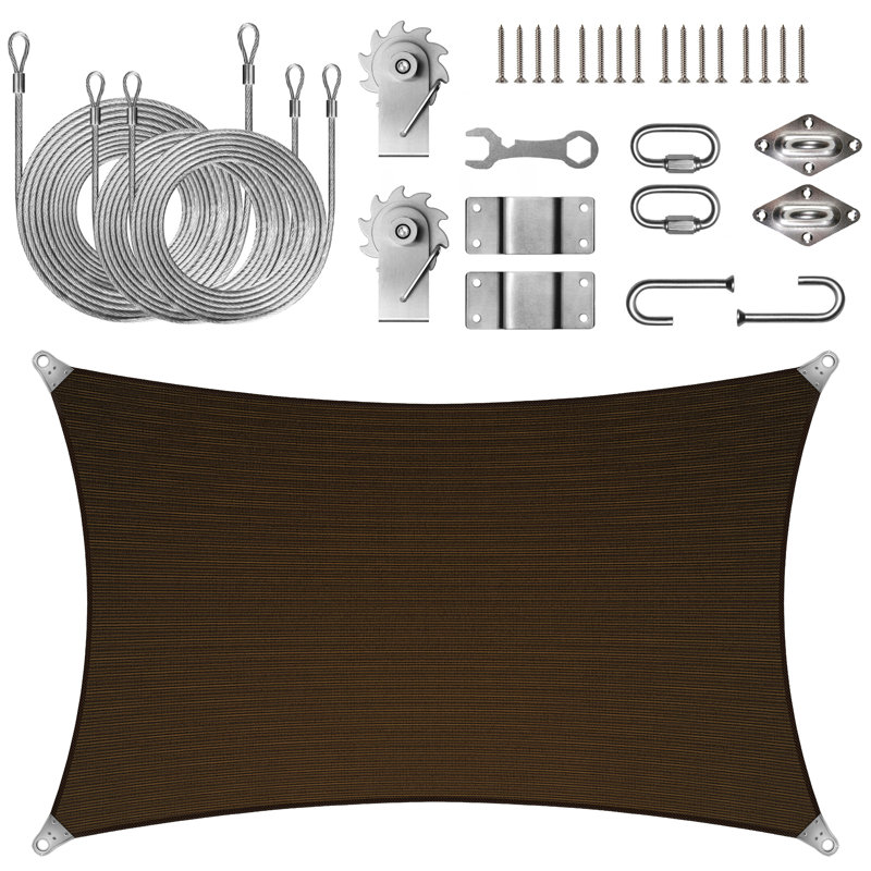 Colourtree Rectangle Super Durable Heavy Duty Sun Shade Sail with Installation Winch Kit, Brown, 18ft. x 22ft.