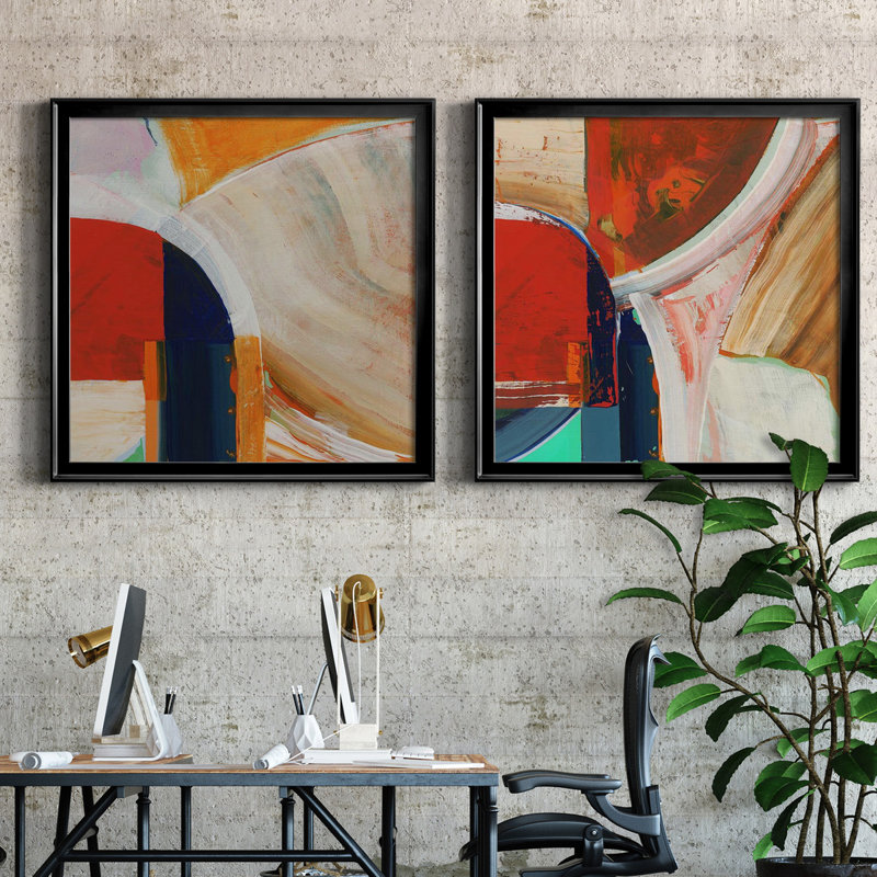 Blue Orange I Blue Orange I - ensemble de 2 cadres photo, H 34,5 po x l 69 po x P 1,5 po, Toile encadrée noire, Pas de tapis