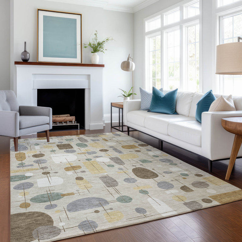 Tapis Mid-Century moderne lavable à la machine intérieur / extérieur Jourdan ACN2393, Rectangle 5 pi x 7 pi 6 po