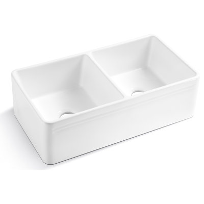 Apron Sink Ceramic White - , Double Bowl Undermount, , 18"X10"X33", 93Lb, Undermount Front, Bowl, Rust-,