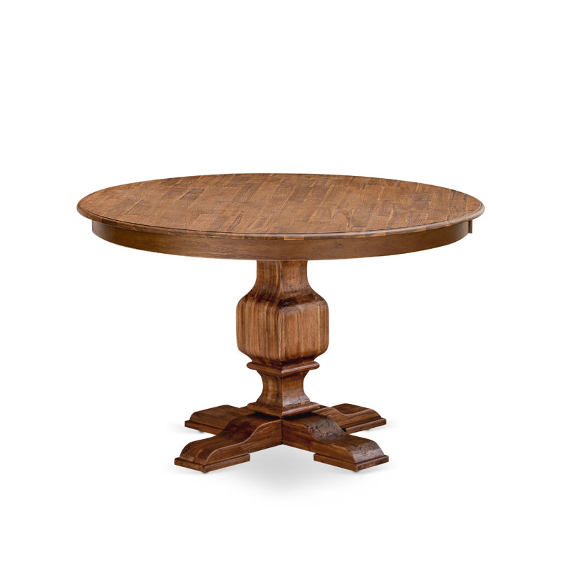 Modern Kitchen Table - a Round Dining Table Top with Pedestal Base, 48x48 Inch, Sandblasting Antique Walnut, Antique Walnut