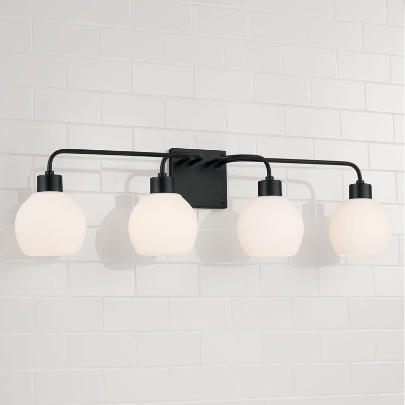 Tanner Dimmable Vanity Light, White, Matte Black, 4-Light