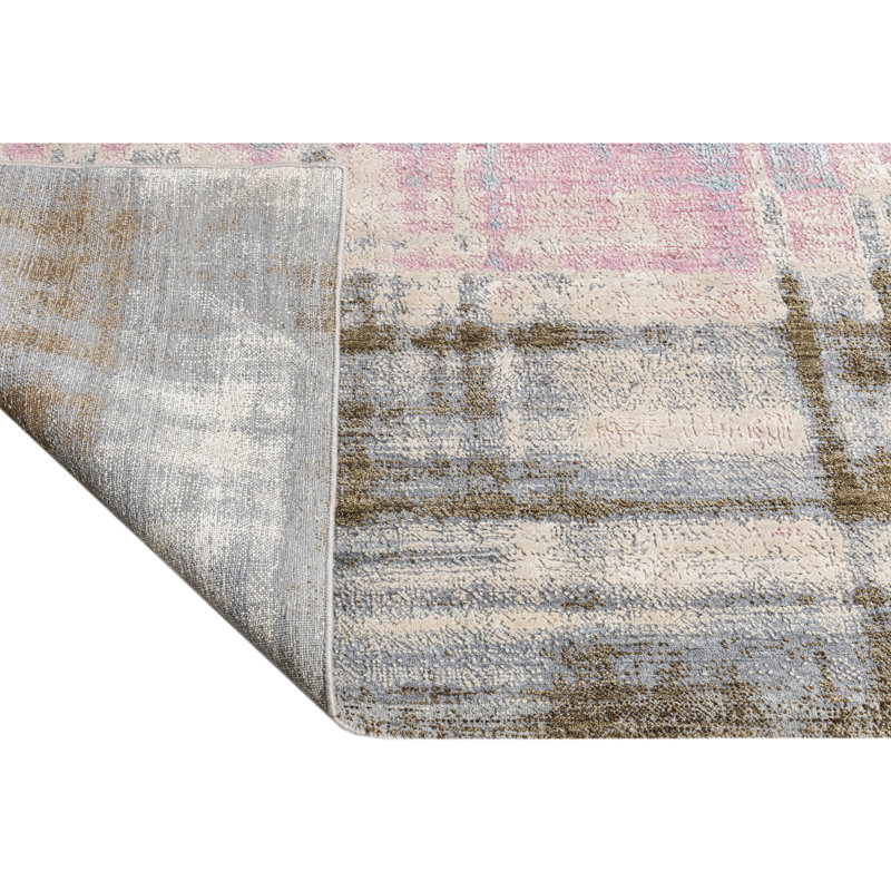 Hand Knotted Abstract Area Rug in Brown/Gray/Pink/White, Rectangle 8' x 10'