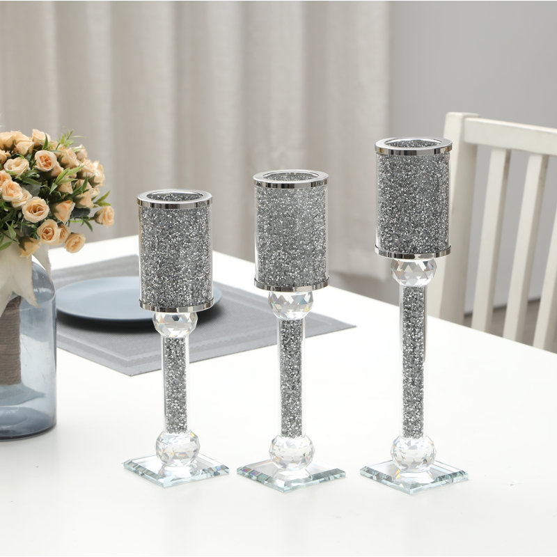 Ensemble de chandelles de table en verre 3 pièces, Argent