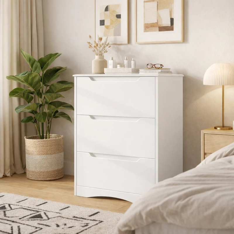 Michiaki 23.6" W 3-Drawer Dresser , White, 3 Drawers