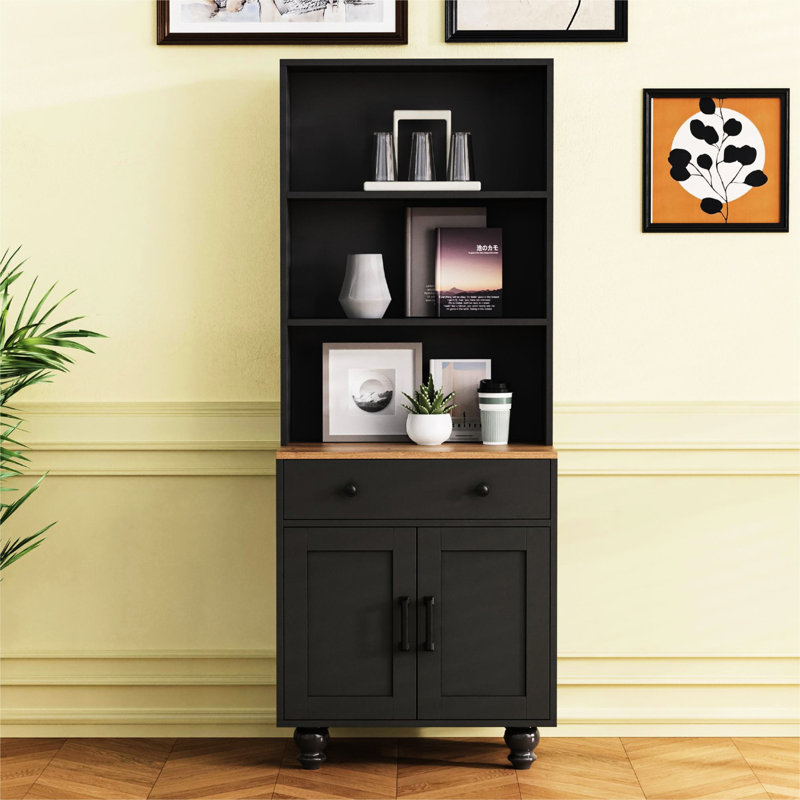 De style bibliothèque avec pieds en bois massif, tablettes réglables et tiroir, H 23,47 po x l 15,85 po x P 61,19 po