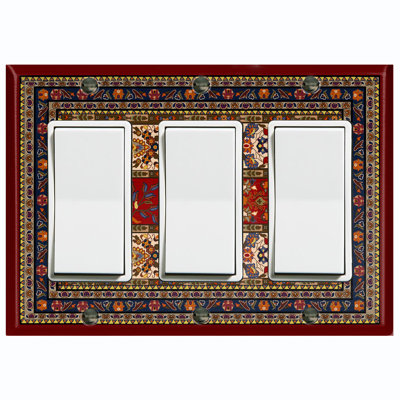 Metal Light Switch Plate Outlet Cover (Elegant Red Carpet Rug Print - Triple Rocker)