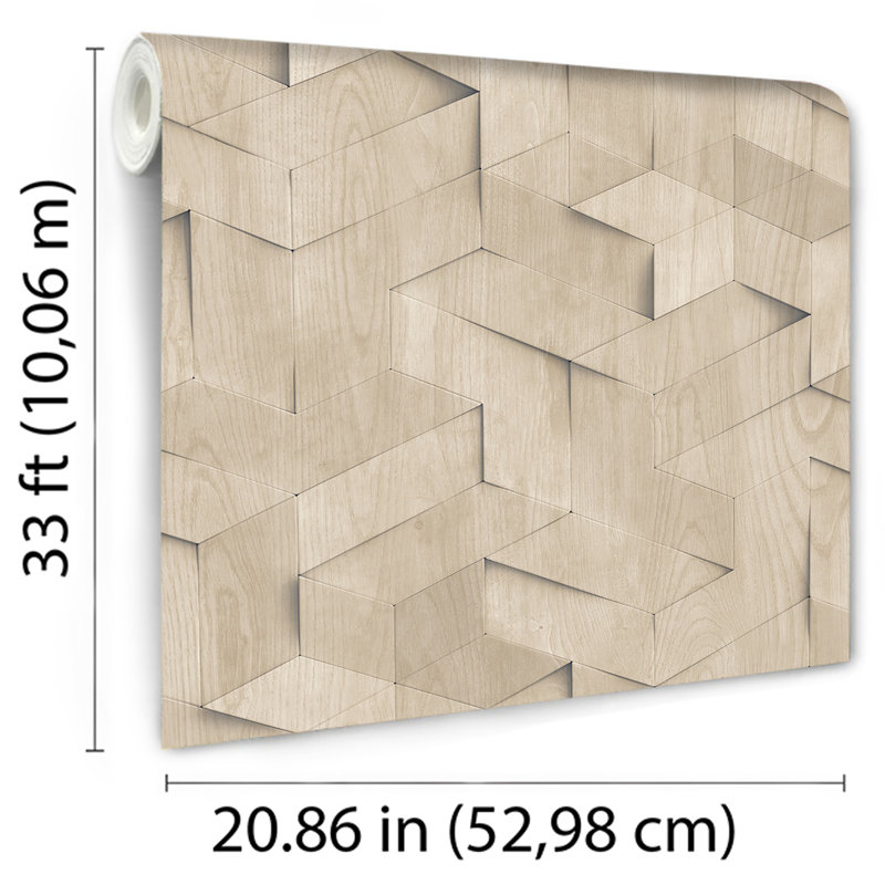 Papier peint illusion géométrique Woodblock, Cream