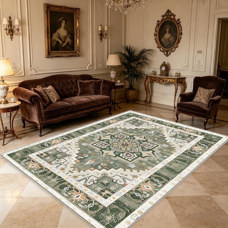 Olive Vintage Pattern carpet-easy to clean, machine-washable, soft and comfortable; suitable for door mats, kitchens, living rooms, bedrooms, corridors, and laundry areas. Easy to clean, durable carpet for home decoration.