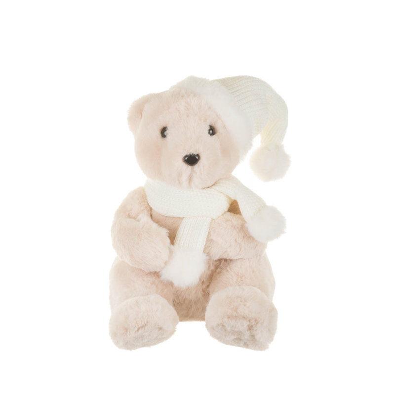 Figurine d'ours doux en tissu blanc avec écharpe