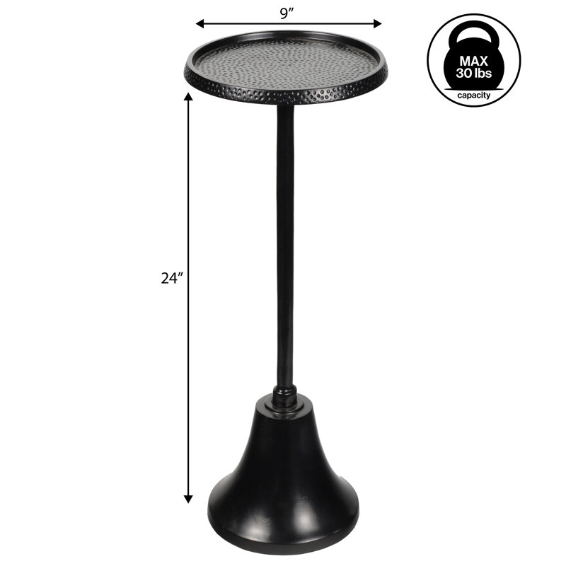 Irida Modern 24" Hammered Antique Black Round Pedestal Drink Table, Matte Metal Accent Martini Side Table for Living Room & Bedroom