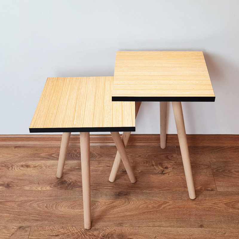 Ensemble de 2 tables gigognes modernes de couleur crème, 13,8 x 18,5 x 13,8 po et 13,8 x 16,5 x 13,8 po | 100% panneau de fibres à densité moyenne avec pieds en bois de hêtre, design scandinave élégant | Parfait pour les salons et les bureaux