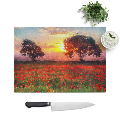 Tempered Glass Poppy Meadow Chopping Board
