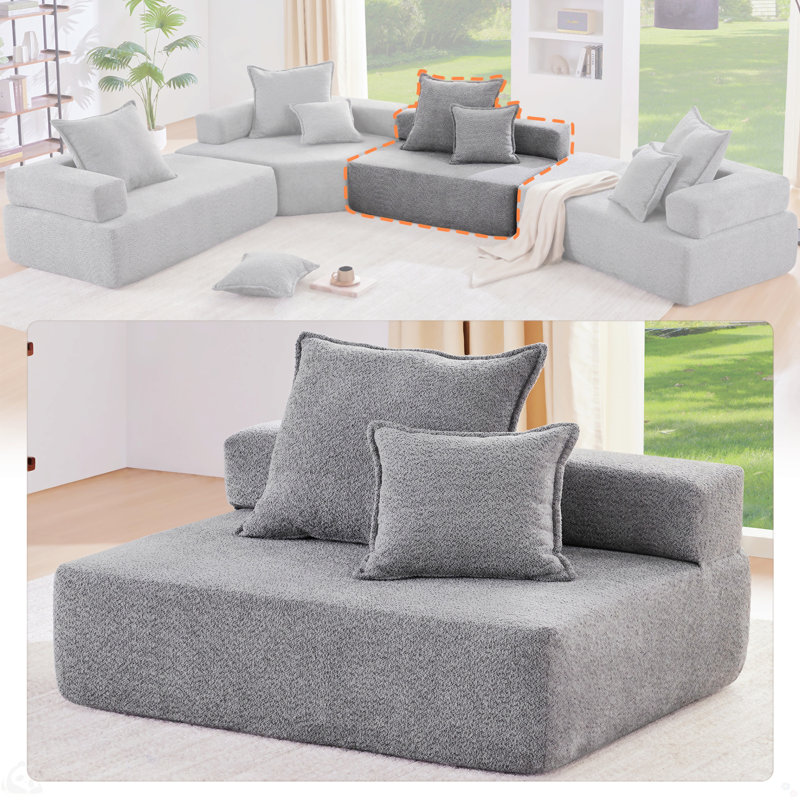 Loveseat Frame For Oversized Modular U Shaped Sectional Sofa,  Gray Boucle