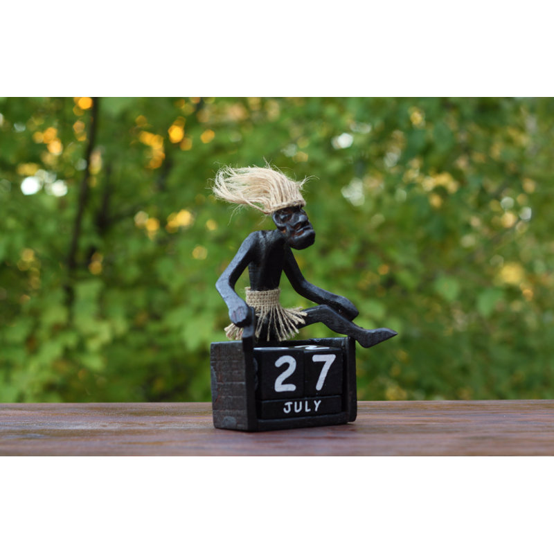 Gentile fait à la main en bois statue tribale primitive calendrier blocs amovibles sculpture tiki bar fabriqué à la main cadeau unique décor figurine sculptée à la main primitive