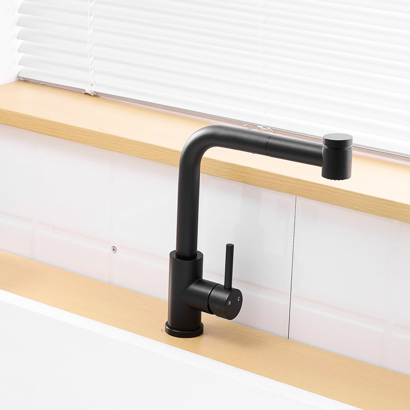 Robinet d'évier de cuisine rotatif noir 360 avec robinet escamotable - look moderne pour un nettoyage facile Matte robinet coulissant à une poignée polyvalent
