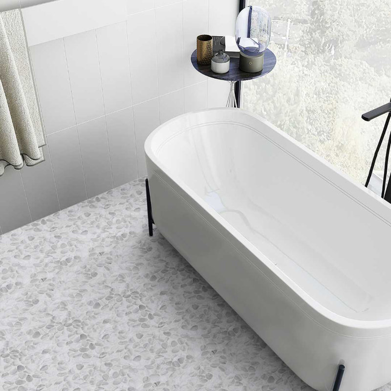 Huron Glass Pebbles Mosaic Tile, Glacier