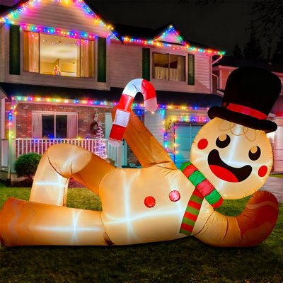 10FT Christmas Inflatable Outdoor Decoration, Giant Christmas Blow Ups Yard Decorations Inflatable Gingerbread Man Lying Flat With Built-In LED Lights For Garden, Lawn, Home Xmas Holiday Decor