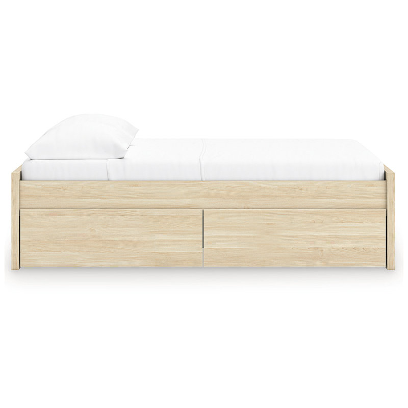 Lit plateforme double avec rangement latéral Onita, Beige