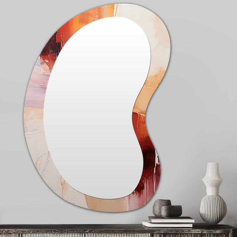 Deconstructed Triangles Red Orange - Abstract Collages 3D Shapes Irregular Modern Large Wall Mirror, 31" x 22"