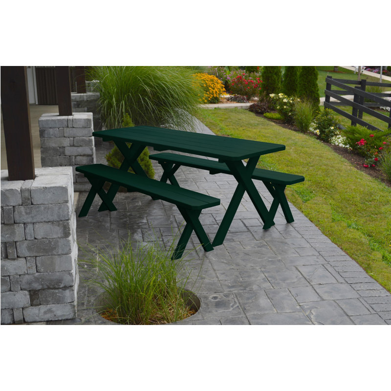 Dyann Rectangular 6 - Person Pine Picnic Table, Dark Green, 30" H x 27" W x 70" D