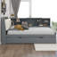 Lit plateforme en bois avec lit gigogne, tablettes et tête de lit-107364925-107364928