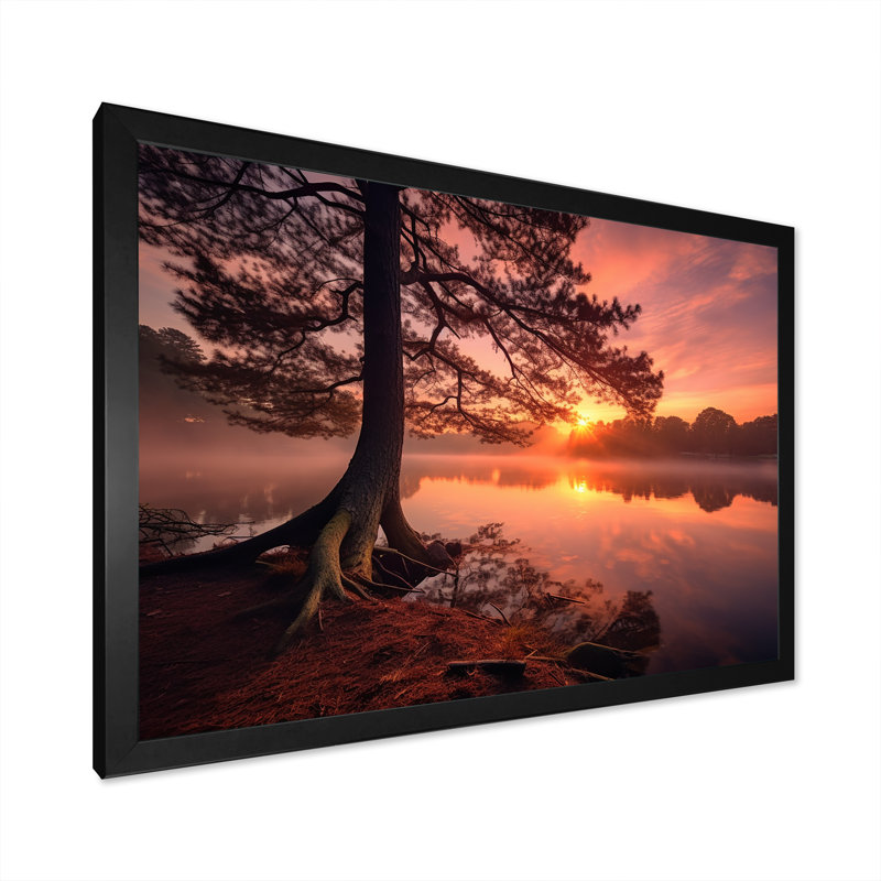 «Majestic Sunrise Over The Lake V», reproduction sur toile, Cadre photo noir, H 12 po x l 20 po x P 1 po