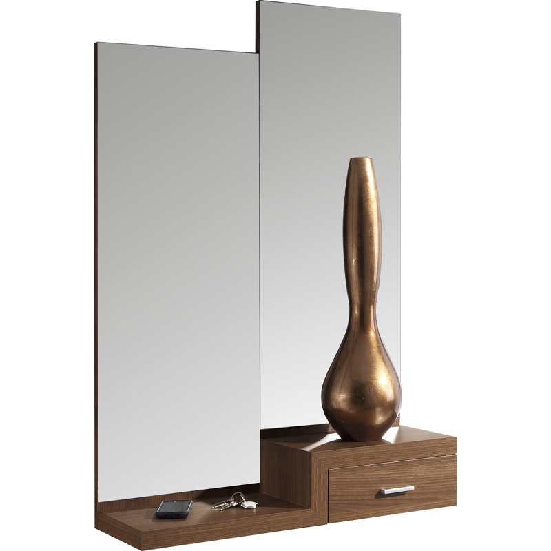 Skaneateles Floor Mirror with Shelves, Walnut