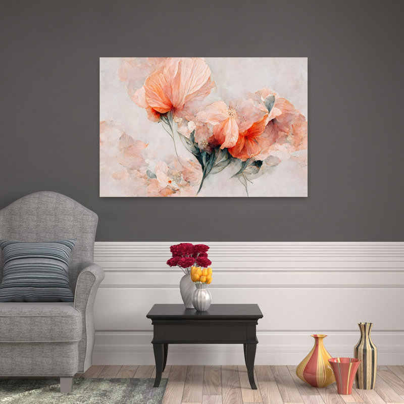 Art contemporain abstrait, délicat, fleur élégante, art naturel, H 32 po x l 48 po