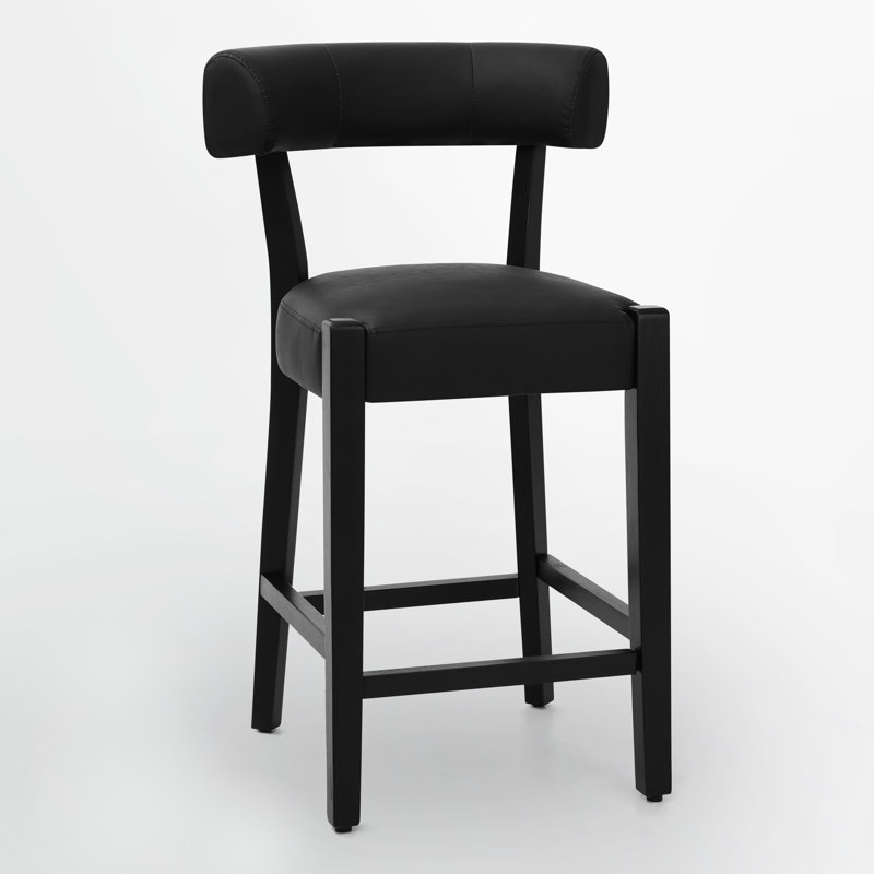26" Mid-Century Modern Faux Leather Counter Height BarStool, 1, Black Faux Leather / Black Frame