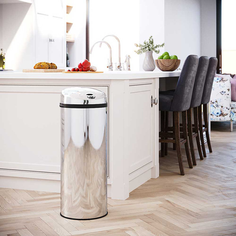 Ladson Steel Motion Sensor Kitchen Trash Can, Chrome, 50L