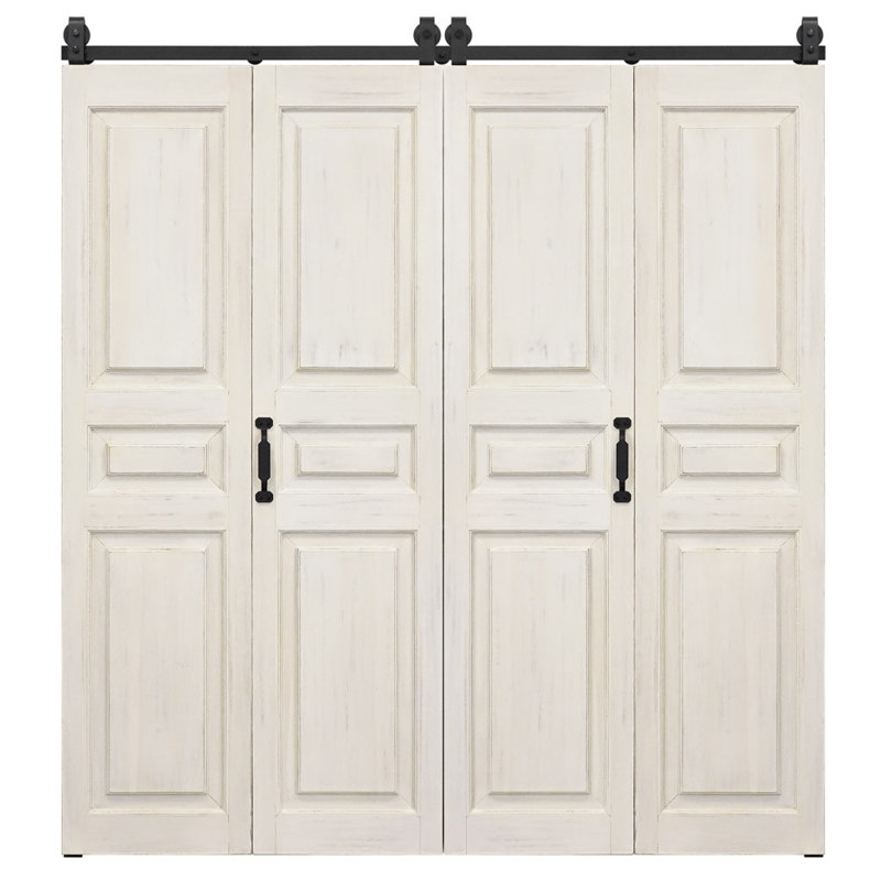 Double Bi-Folding System Solid Oak Barn Door UMBRIA, White