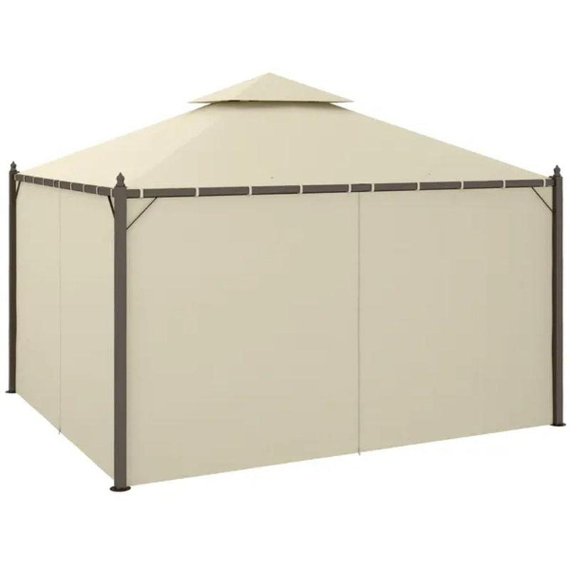 Pavillon de jardin d'extérieur beige 10 pi x 12 pi, toit à deux niveaux avec rideaux d'intimité à fermeture à glissière