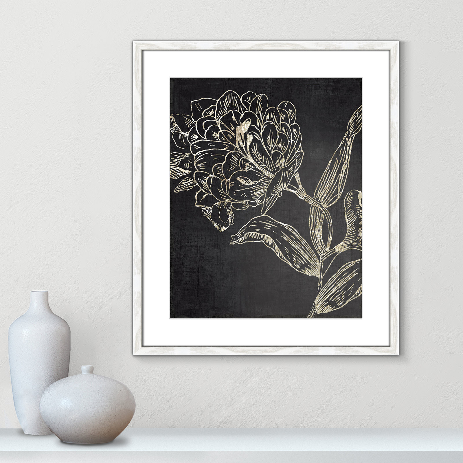 Golden Flower Folklore II by Asia Jensen - Picture Frame Graphic Art, 25.5" H x 21.5" W, Walnut Wood Grain