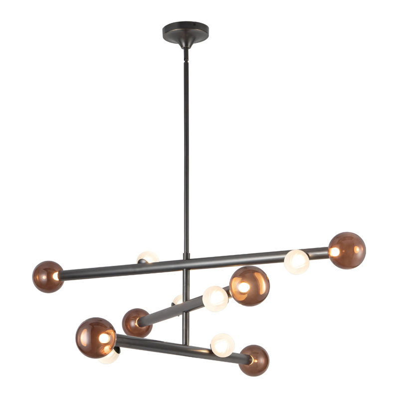 Reese 48-in Urban Bronze Dimmable LED Chandelier with Amber Glass, Urban Bronze/Amber Glass