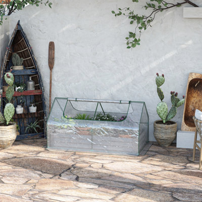 Lit de jardin surélevé galvanisé 6 pi x 3 pi avec abri de serre, gris
