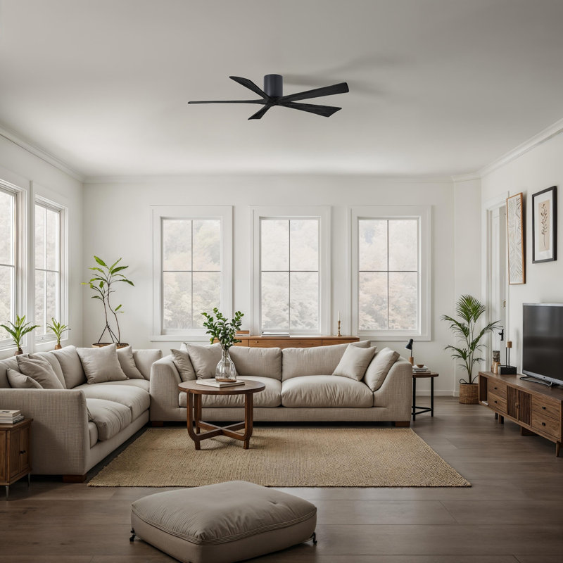 60" Irene 5-Blade Hugger Ceiling Fan with Wall Remote, Matte Black, Matte Black, 60"