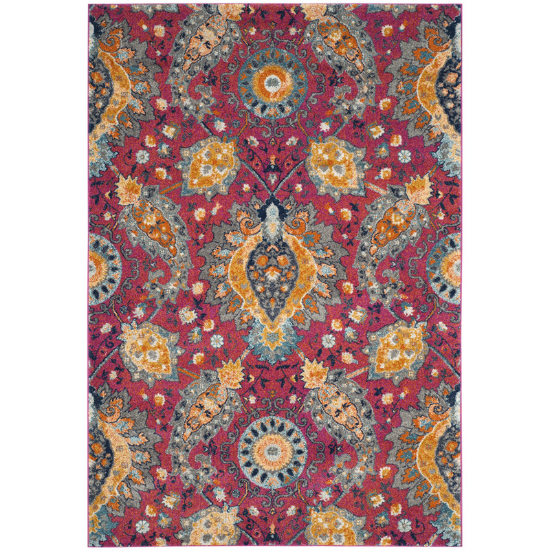 Christa Traditional Flatweave Fuchsia/Gold Area Rug, Rectangle 2'3" x 4'
