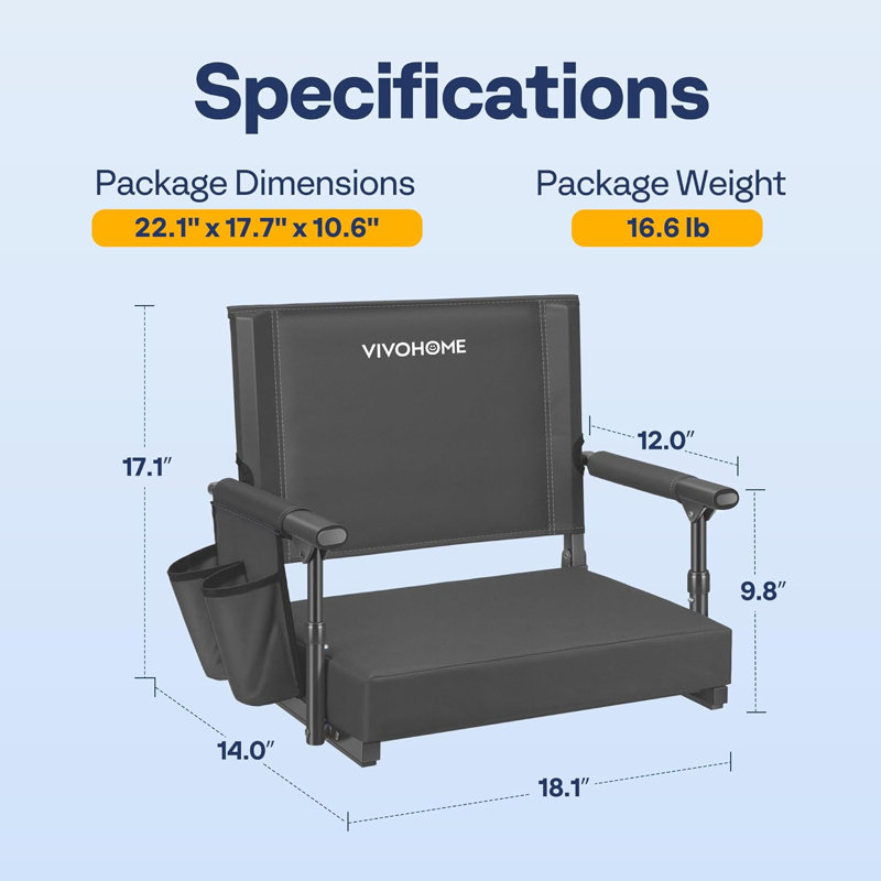 2-pack Portable Stadium Seats With Back Support And Cushion, Gray