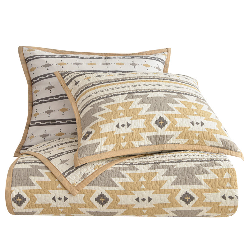 Desert Sage Gray and Tan Cotton Reversible Full Quilt Set