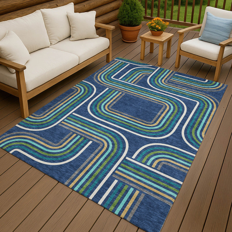 Machine Washable Indoor/Outdoor Chantille ACN2535 Geometric Rug, Navy, Rectangle 2'6" x 3'10"