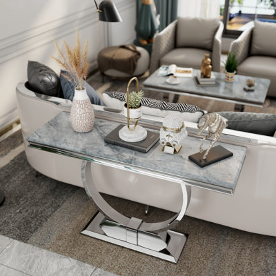 Luxury Console Table With Metal U Base And Gloss Texture Top