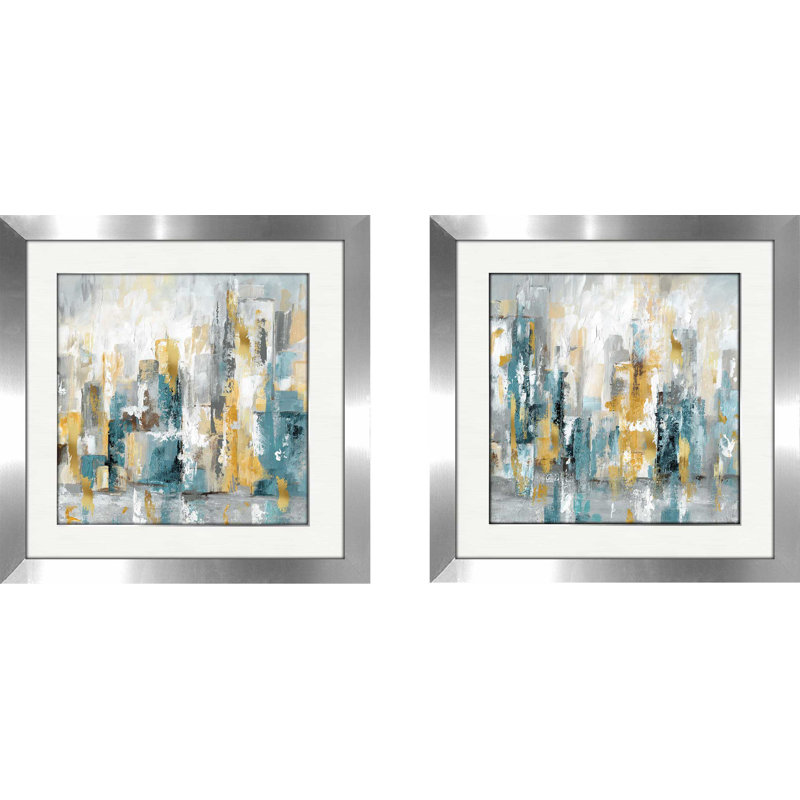 « city views ii », ensemble de 2 reproductions de peintures à l’acrylique encadrées, H 16,5 po x l 33 po x P 1 po, Blanc mat