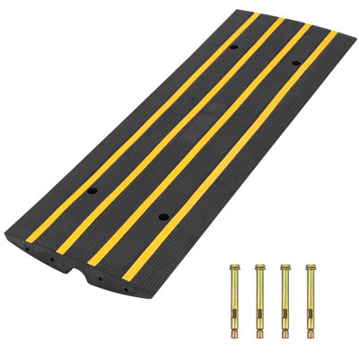 Rampe de seuil en caoutchouc robuste de 120 cm, rampe d'accès antidérapante avec rayures réfléchissantes jaunes, rampe de roue de véhicule stable pour le garage et les entrées résidentielles