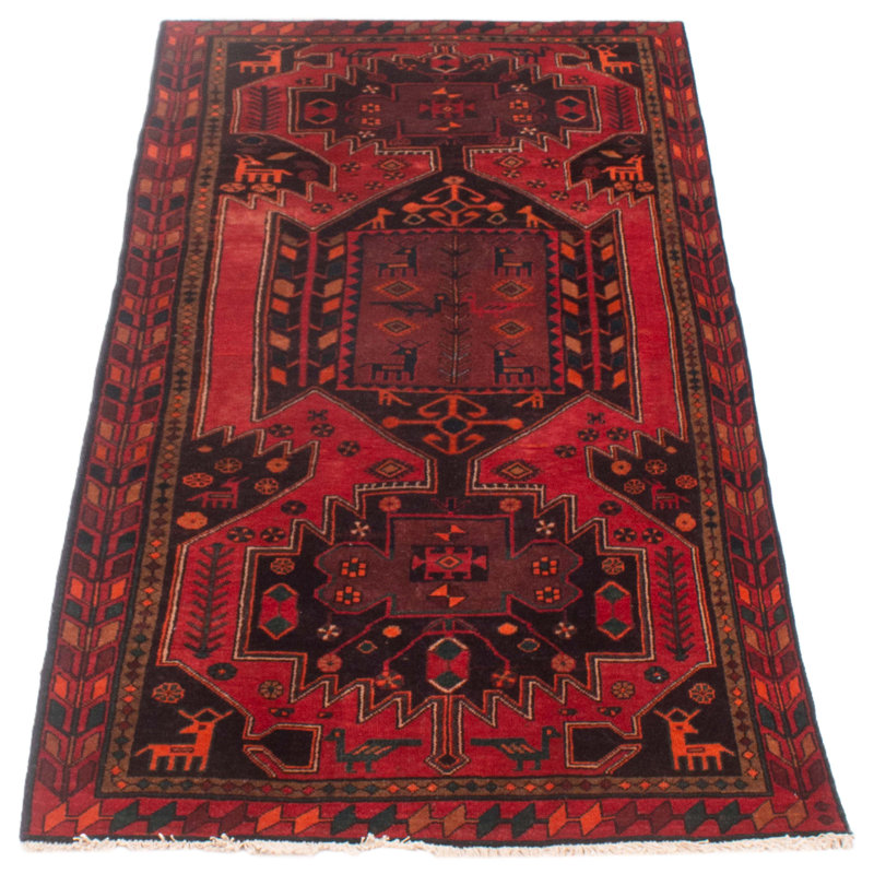 Tapis rouge en laine noué à la main de conception unique 1990S 3 pi 10 po x 9 pi 5 po Lebanon