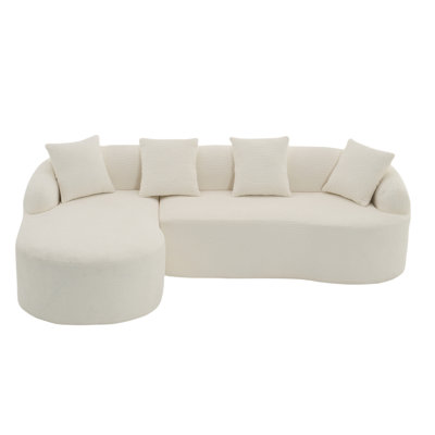 Boneless L-Shape Sectional Sofa With Curved Chaise,White Modular Chenille Compression Couch,30D High-Density Foam,Minimalist Modular Couches Sleeper For Living Room Bedroom Apartment Lounge.