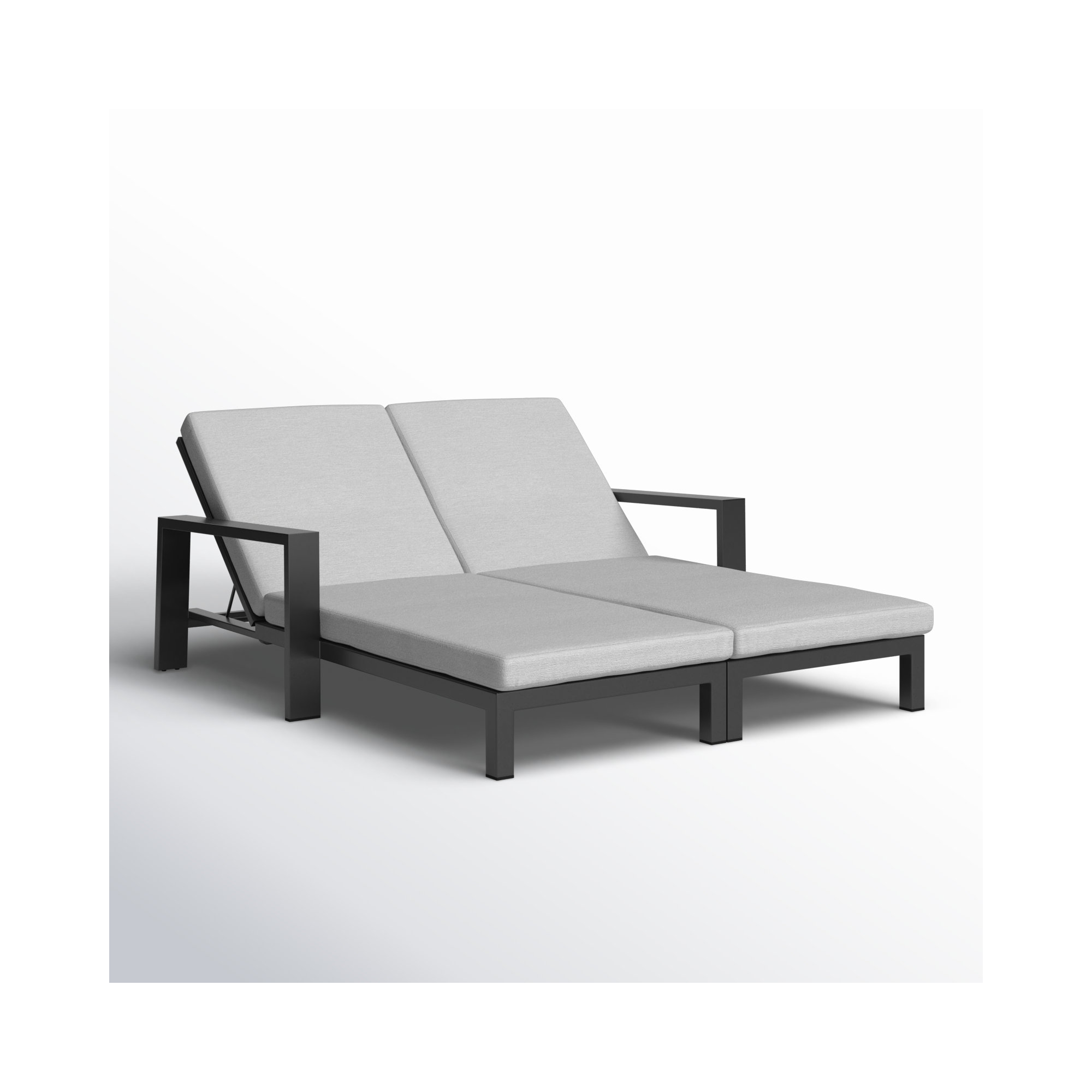 Hoyt Outdoor Metal Double Chaise Lounge, Grayish Cushion/Gray Frame