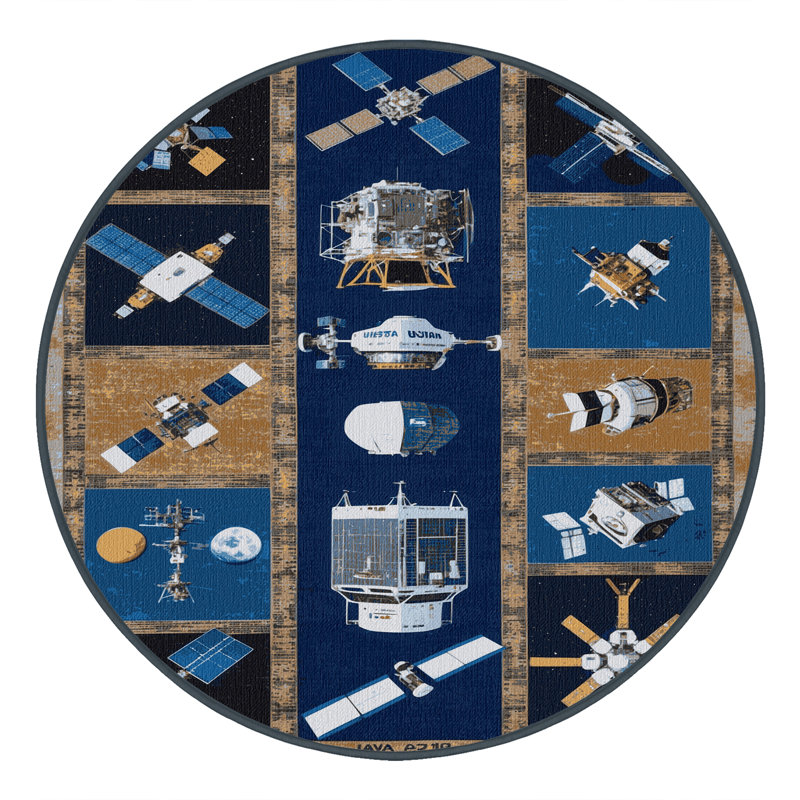 Tapis bleu lavable à la machine, Rond 8 pi
