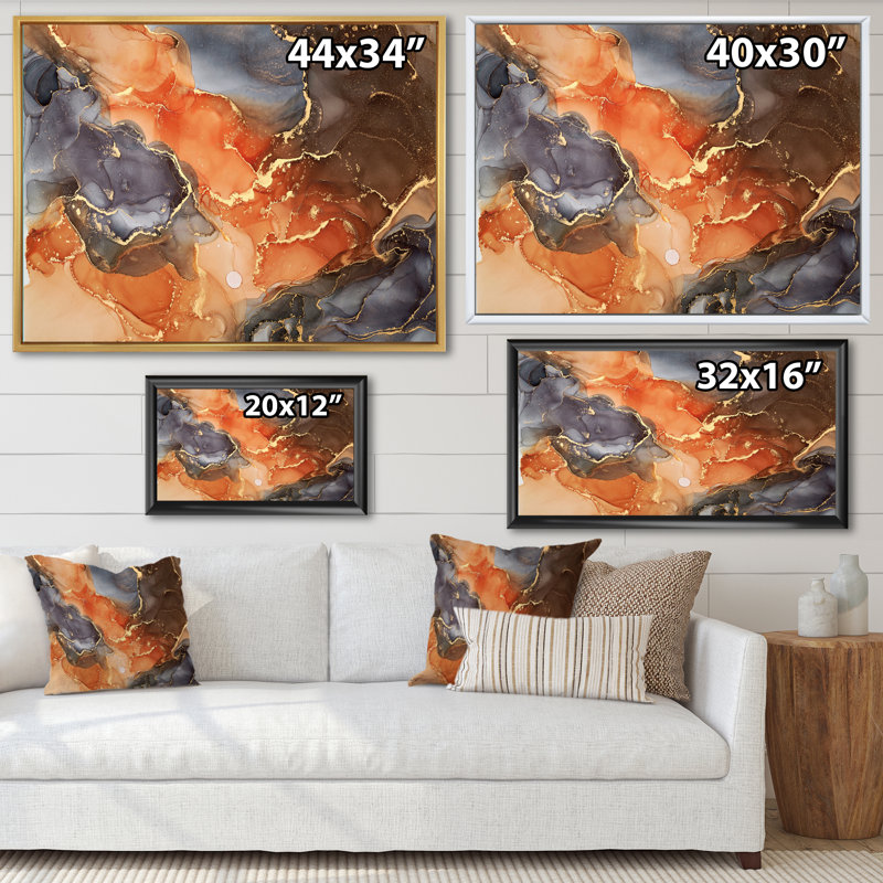 «Brown Luxury Abstract Fluid Art X», reproduction sur toile, H 12 po x l 20 po x P 1 po, Cadre flottant blanc